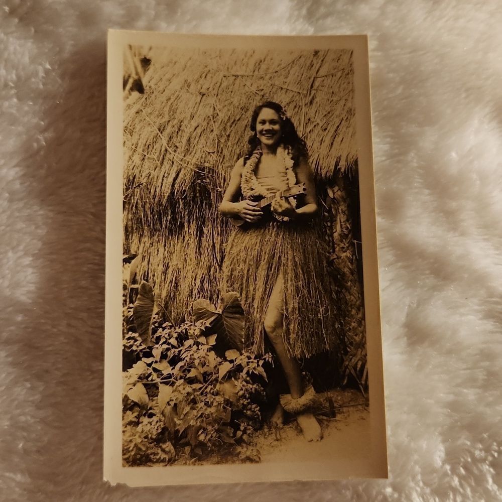 Hawaiian Woman Ukulele Playing Vintage Photograph